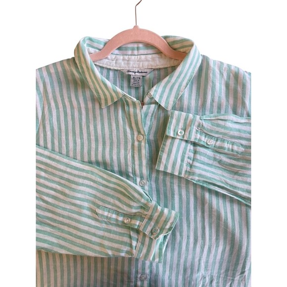 Tommy Bahama Turquoise Linen Button Front Top Size XL Tunic Beach Resort - Picture 3 of 15